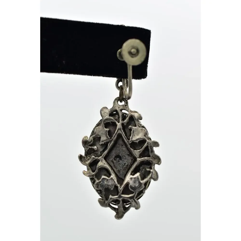 Vintage Buddha Screw Back Earrings Antiqued Silver Glass Gold Dangle 1930s BinBK